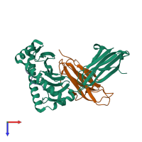 PDB entry 6mt4 coloured by chain, top view.