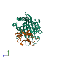 PDB entry 6mt5 coloured by chain, side view.
