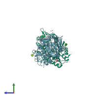 PDB entry 6mtw coloured by chain, side view.