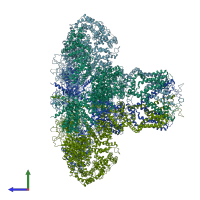 PDB entry 6mu2 coloured by chain, side view.