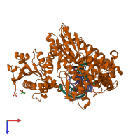 PDB entry 6mu4 coloured by chain, top view.