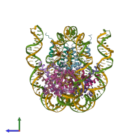 PDB entry 6mup coloured by chain, side view.