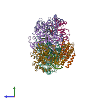 PDB entry 6mur coloured by chain, side view.