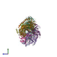 PDB entry 6mus coloured by chain, side view.