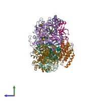 PDB entry 6mut coloured by chain, side view.