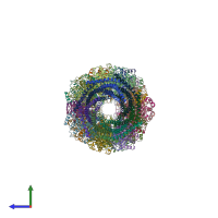 PDB entry 6muv coloured by chain, side view.