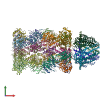 PDB entry 6mux coloured by chain, front view.