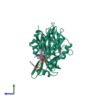 PDB entry 6mv1 coloured by chain, side view.