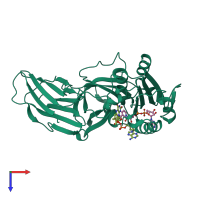 PDB entry 6mv1 coloured by chain, top view.