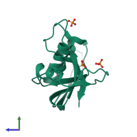 PDB entry 6mv6 coloured by chain, side view.