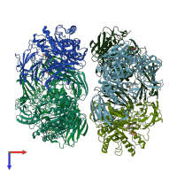 PDB entry 6mvf coloured by chain, top view.