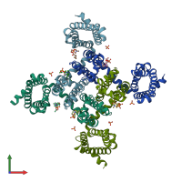 PDB entry 6mvv coloured by chain, front view.