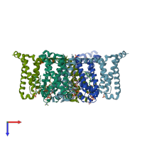 PDB entry 6mvw coloured by chain, top view.