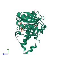 PDB entry 6mw8 coloured by chain, side view.