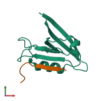 PDB entry 6mye coloured by chain, front view.