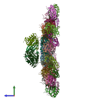 PDB entry 6mzu coloured by chain, side view.