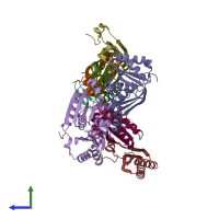 PDB entry 6mzx coloured by chain, side view.