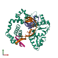 PDB entry 6n2r coloured by chain, front view.