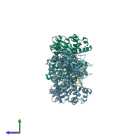 PDB entry 6n2w coloured by chain, side view.