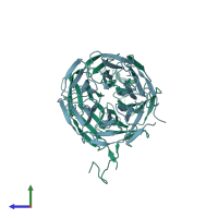 PDB 6n3h coloured by chain and viewed from the side.