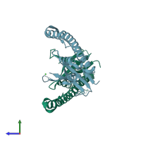PDB entry 6n5z coloured by chain, side view.