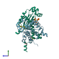 PDB entry 6n6j coloured by chain, side view.