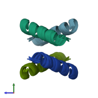 PDB entry 6n8c coloured by chain, ensemble of 10 models, side view.