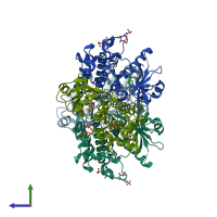 PDB entry 6n8g coloured by chain, side view.