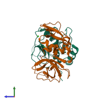 PDB entry 6n9d coloured by chain, side view.