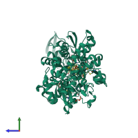 PDB entry 6nac coloured by chain, side view.