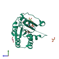 PDB entry 6naz coloured by chain, side view.