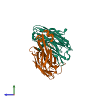 PDB entry 6nb8 coloured by chain, side view.
