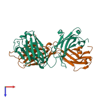 PDB entry 6nb8 coloured by chain, top view.