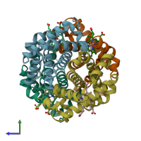 PDB entry 6nbc coloured by chain, ensemble of 10 models, side view.