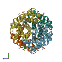 PDB entry 6nbd coloured by chain, ensemble of 9 models, side view.