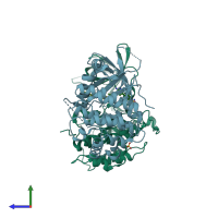 PDB entry 6ncg coloured by chain, side view.