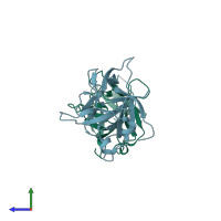 PDB entry 6ncu coloured by chain, side view.