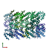 PDB entry 6ncv coloured by chain, front view.