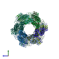 PDB entry 6ncv coloured by chain, side view.