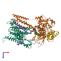 PDB entry 6nd1 coloured by chain, top view.