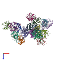 PDB entry 6nd9 coloured by chain, top view.