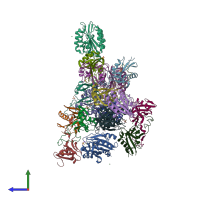 PDB entry 6nda coloured by chain, side view.