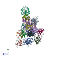 PDB entry 6ndg coloured by chain, side view.