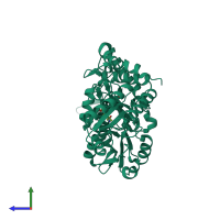 PDB entry 6ndn coloured by chain, side view.