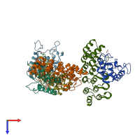 PDB entry 6ndz coloured by chain, top view.