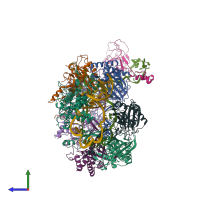 PDB entry 6ne0 coloured by chain, side view.