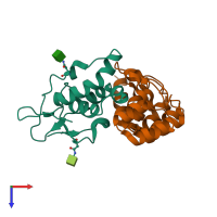 PDB entry 6ne1 coloured by chain, top view.