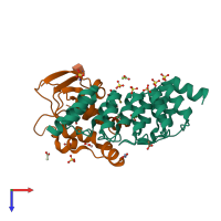 PDB entry 6ne2 coloured by chain, top view.
