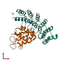 PDB entry 6ne4 coloured by chain, front view.