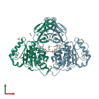 PDB entry 6ne9 coloured by chain, front view.